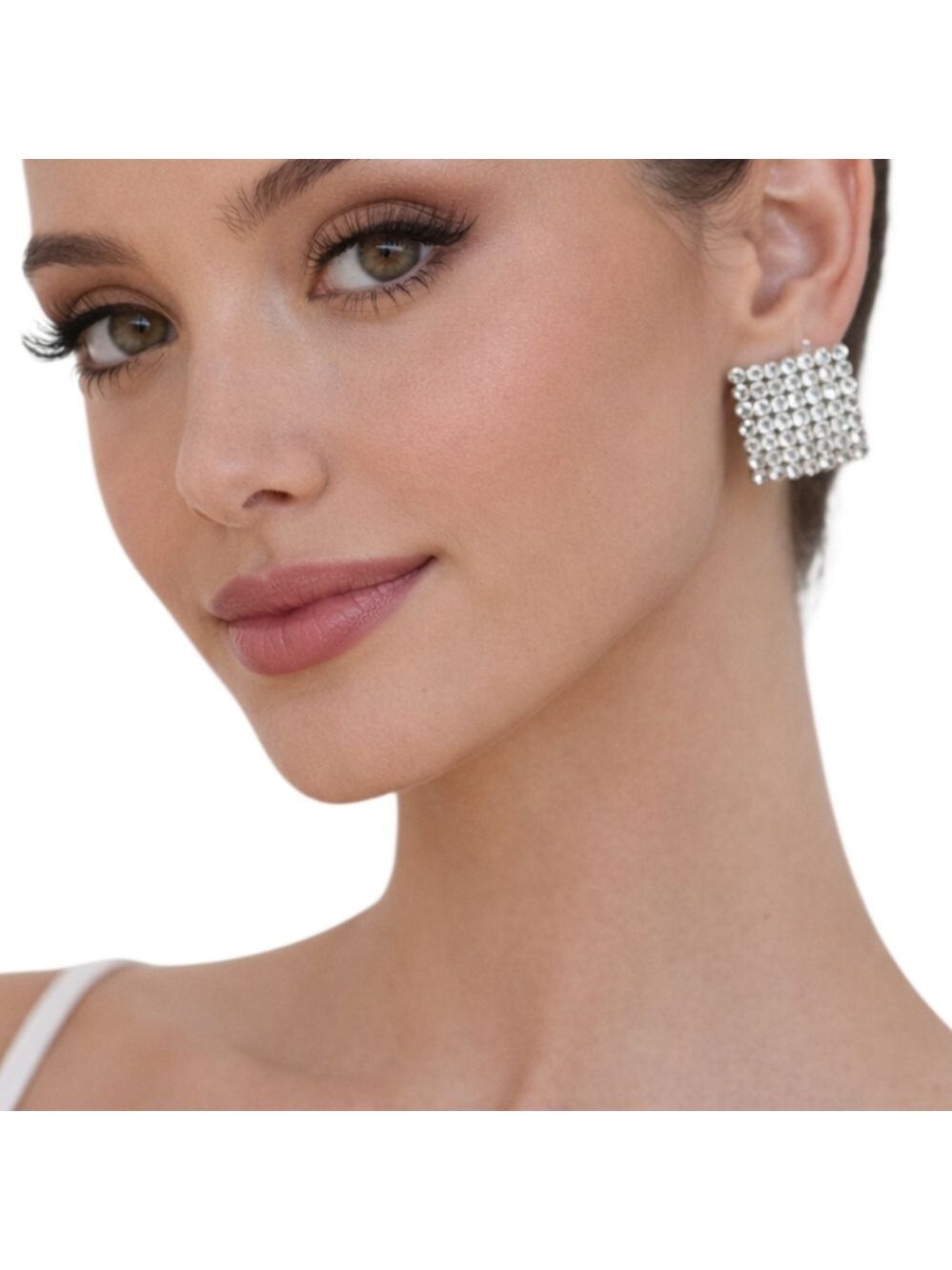 Vintage Rhinestone Pavé Square Stud Earrings 1”